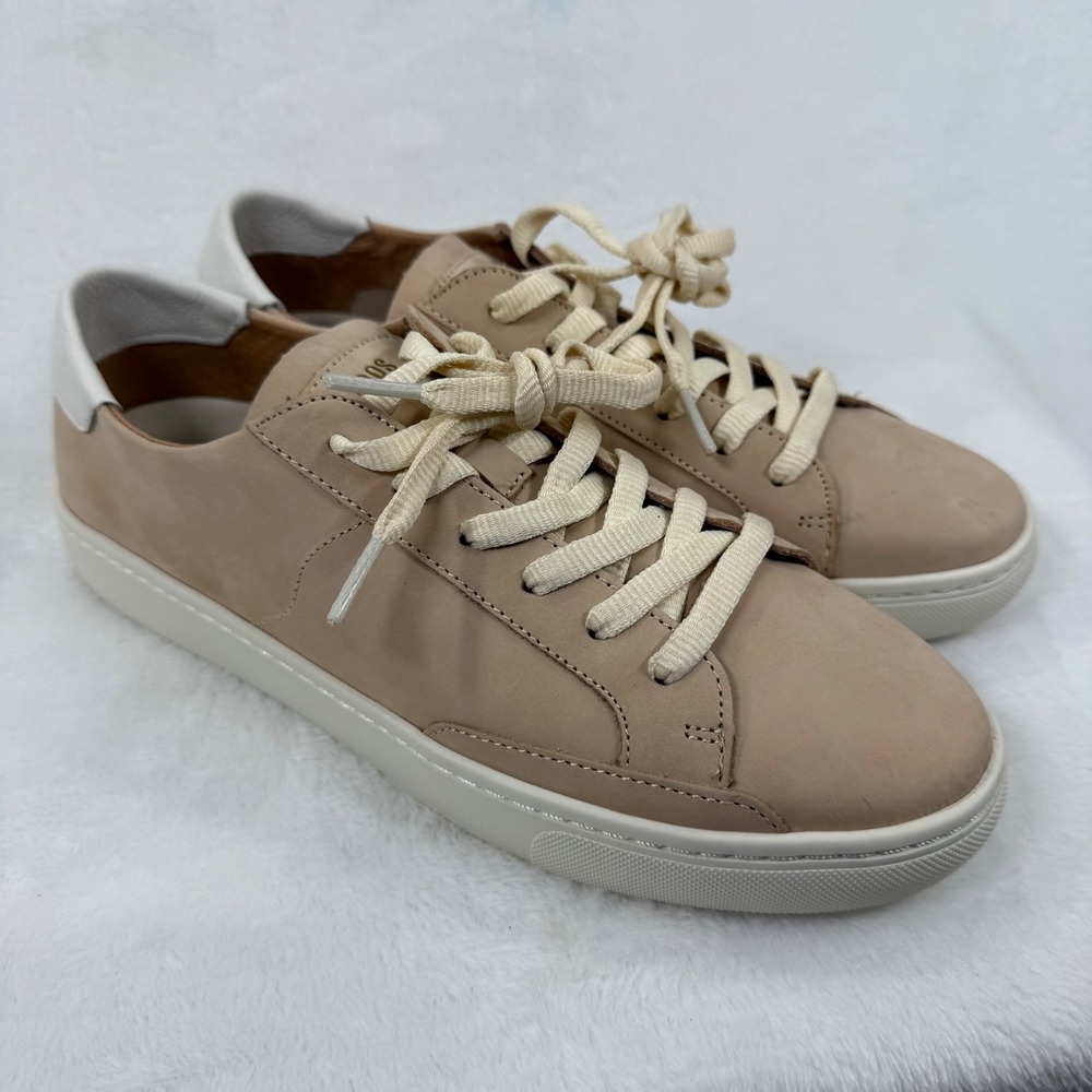 Soludos Women's Ibiza Sneakers Leather Tan White Accent Lace Up Casual Shoes 9.5
